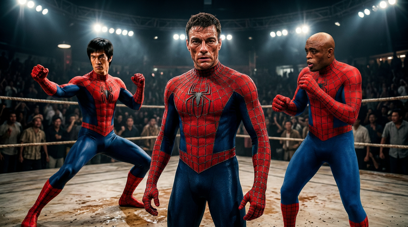 Exemplo de imagem gerada no card Trocar roupa por Homem-Aranha